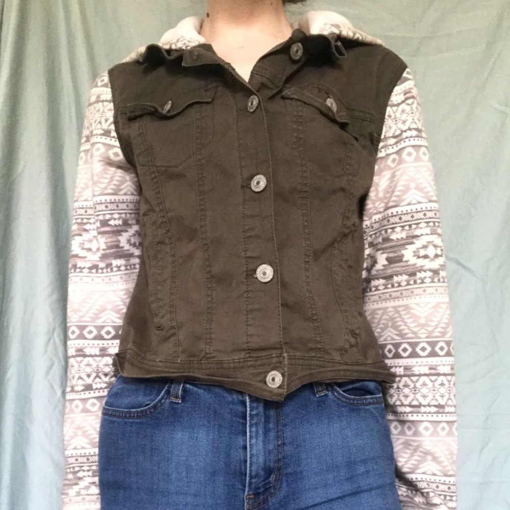 Green Utility Jacket Aztec Print Sleeves